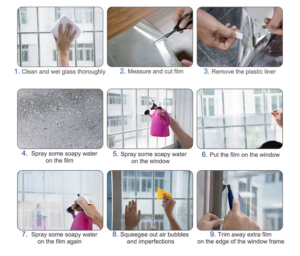 Window Privacy Film One Way Daytime Privacy Self-Adhesive Vinyl Sun Blocking anti UV Reflective Window Tint for Home and Office