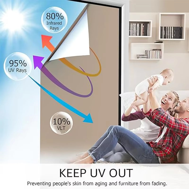 Window Privacy Film One Way Daytime Privacy Self-Adhesive Vinyl Sun Blocking anti UV Reflective Window Tint for Home and Office