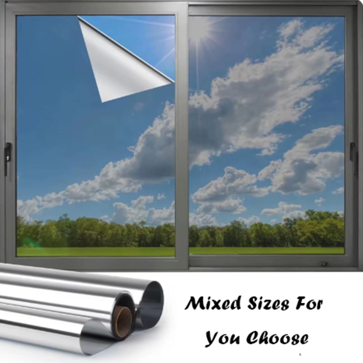 Window Privacy Film One Way Daytime Privacy Self-Adhesive Vinyl Sun Blocking anti UV Reflective Window Tint for Home and Office