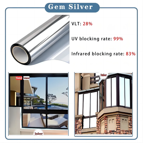Window Privacy Film One Way Daytime Privacy Self-Adhesive Vinyl Sun Blocking anti UV Reflective Window Tint for Home and Office