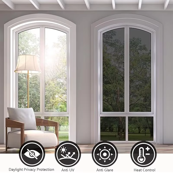 Window Privacy Film One Way Daytime Privacy Self-Adhesive Vinyl Sun Blocking anti UV Reflective Window Tint for Home and Office