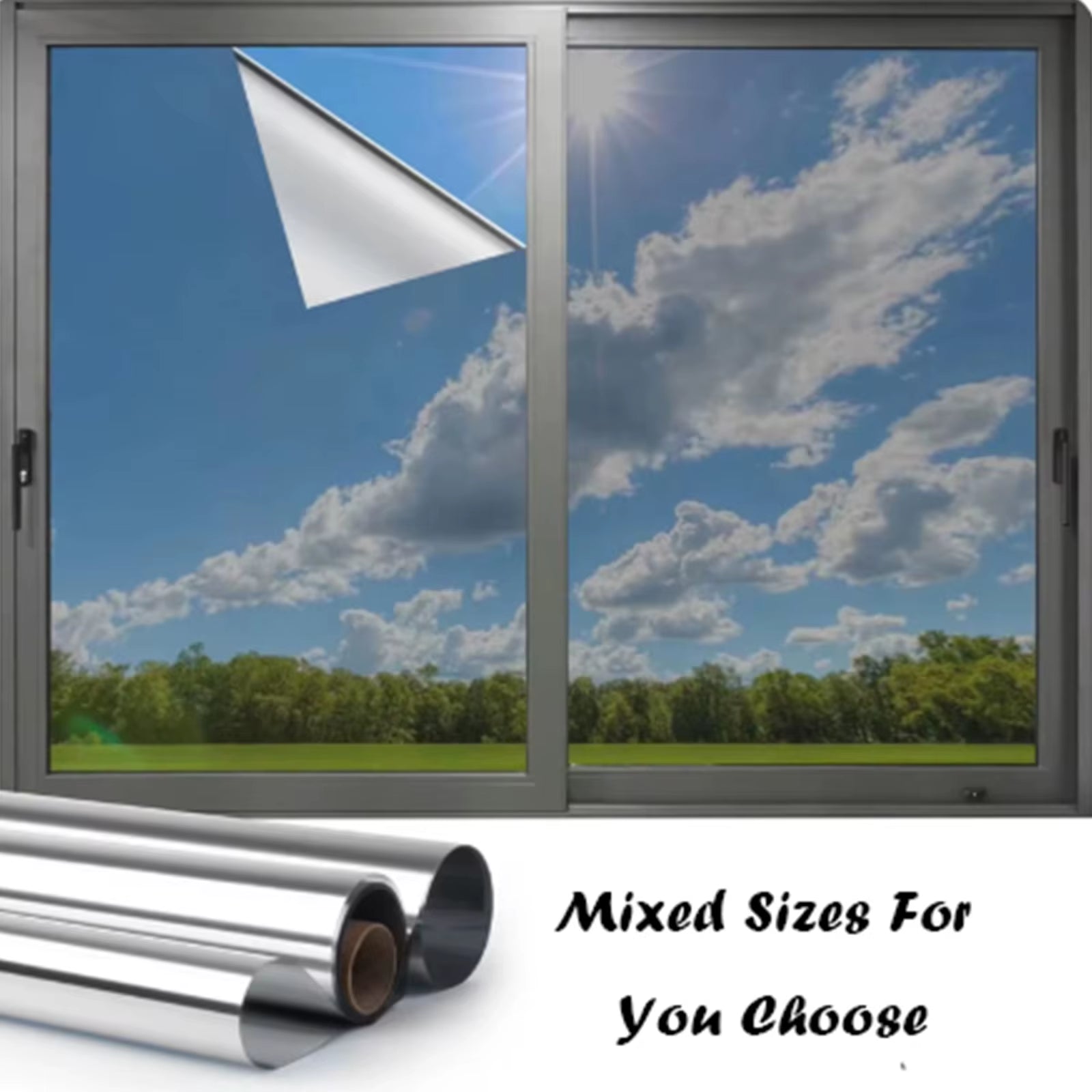 Window Privacy Film One Way Daytime Privacy Self-Adhesive Vinyl Sun Blocking anti UV Reflective Window Tint for Home and Office
